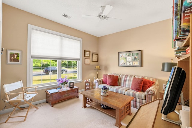 1617 Tradition Club Dr, Pawleys Island, SC 29585 - carpeted living area with baseboards, ceiling fan, and visible vents