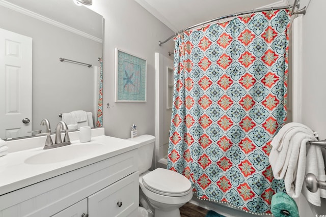 609 Hillside Dr S Unit C-16, North Myrtle Beach, SC 29582 - full bathroom with vanity, crown molding, toilet, and shower / tub combo