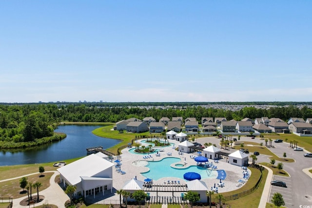 aerial view with a water view