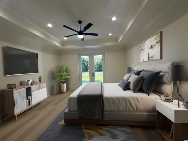 985 Shipmaster Ave, Myrtle Beach, SC 29579 - bedroom featuring a raised ceiling, access to exterior, french doors, wood finished floors, and ornamental molding