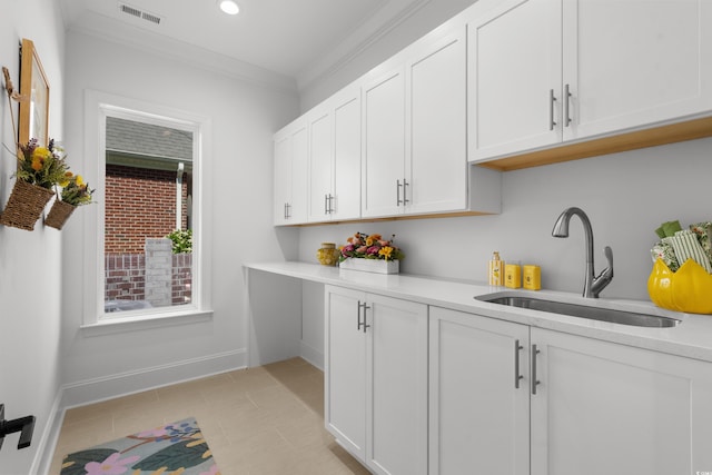 985 Shipmaster Ave, Myrtle Beach, SC 29579 - bar with visible vents, crown molding, a sink, baseboards, and light tile patterned floors
