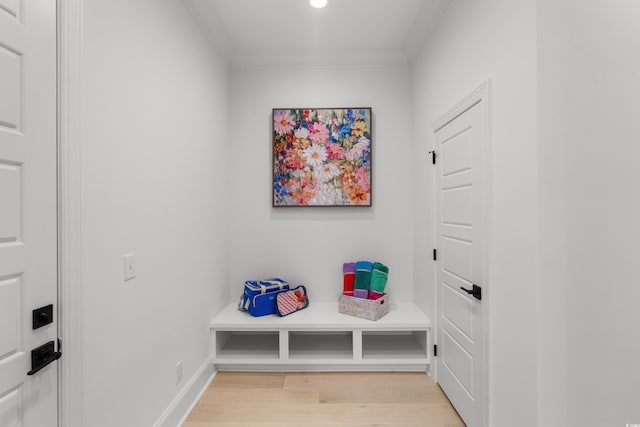 985 Shipmaster Ave, Myrtle Beach, SC 29579 - mudroom with crown molding, baseboards, and light wood-style flooring