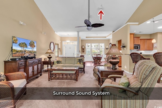 156 Summerlight Dr, Murrells Inlet, SC 29576 - living area with light carpet, ceiling fan, recessed lighting, and baseboards