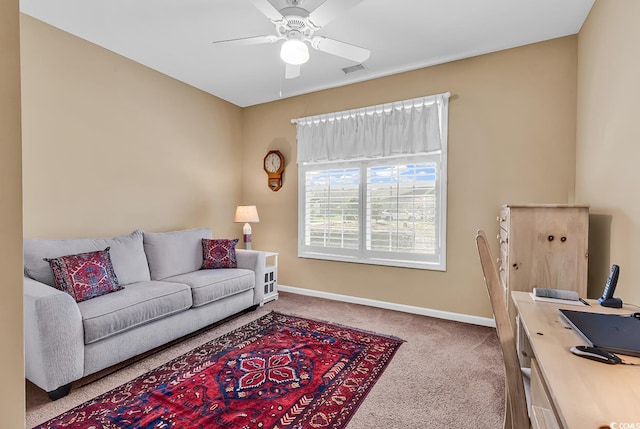 156 Summerlight Dr, Murrells Inlet, SC 29576 - carpeted living room featuring ceiling fan, a desk, and baseboards