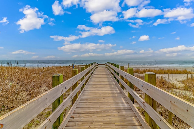 view of property's community featuring a water view and a view of the beach