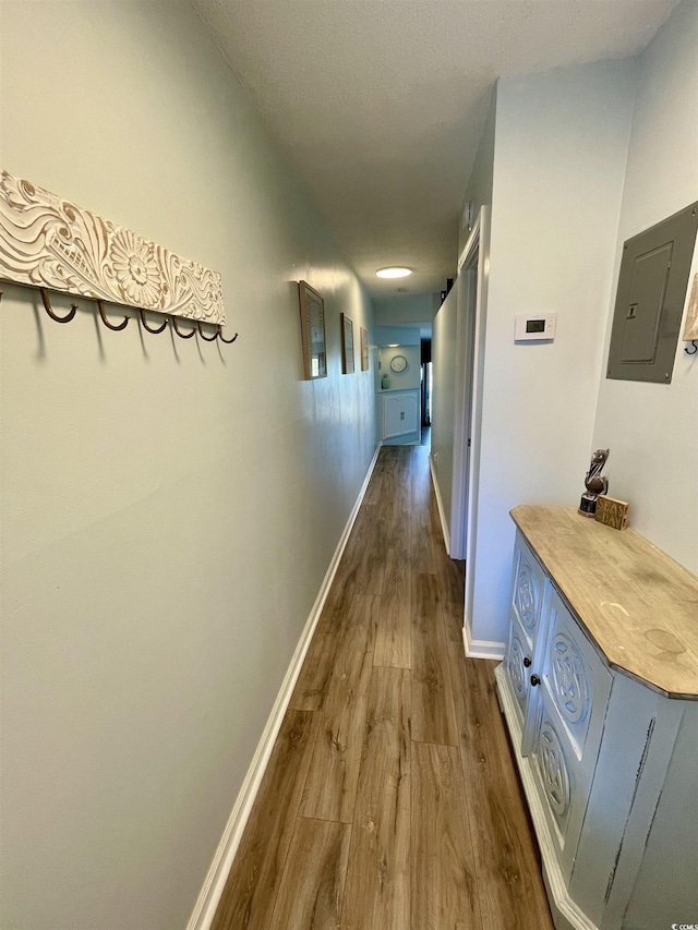 625 N Waccamaw Dr Unit 101, Murrells Inlet, SC 29576 - hallway featuring dark wood-style flooring, electric panel, and baseboards