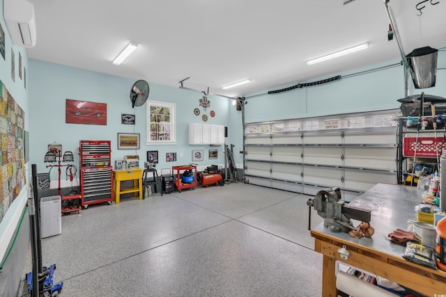 garage with an AC wall unit