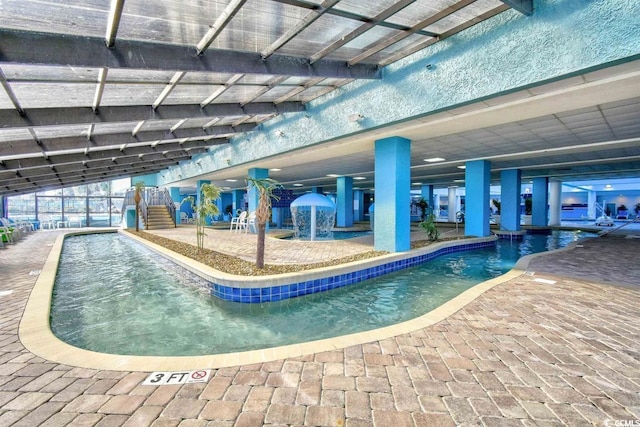 pool with a patio