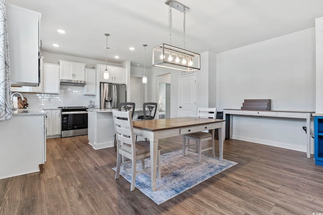 kitchen featuring a sink, stainless steel appliances, dark wood finished floors, and under cabinet range hood