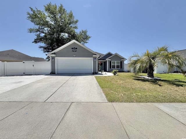 2217 Belladora Rd, Conway, SC 29527 - ranch-style home featuring a garage, a front lawn, fence, a gate, and driveway