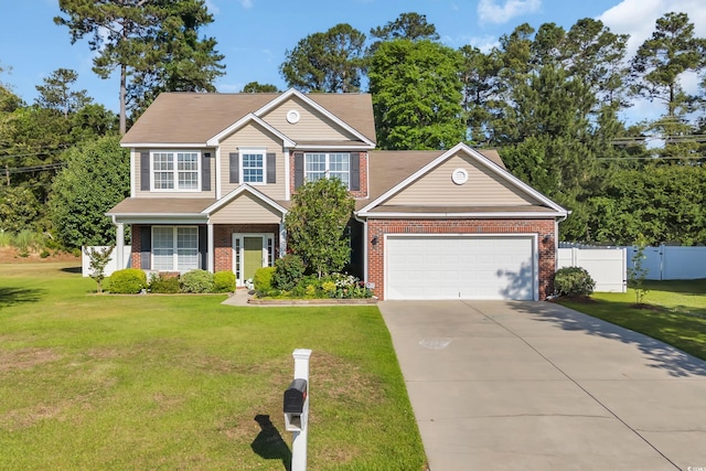 140 Zinnia Dr, Myrtle Beach, SC 29579 - view of front facade with brick siding, driveway, fence, and a front yard