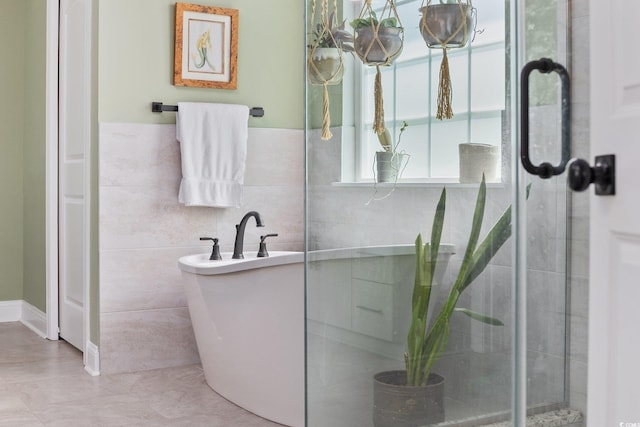 1028 Whooping Crane Dr, Conway, SC 29526 - full bathroom with a shower with door, tile walls, and a soaking tub
