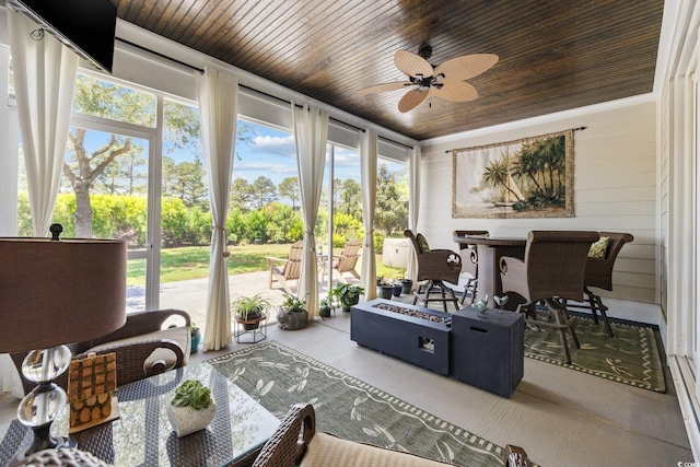 sunroom / solarium featuring plenty of natural light and wooden ceiling