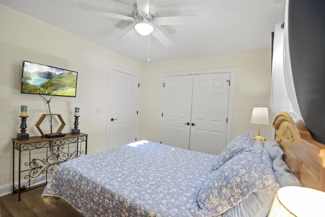 113 Edwards Ln, Longs, SC 29568 - bedroom with wood finished floors, a closet, baseboards, and a ceiling fan