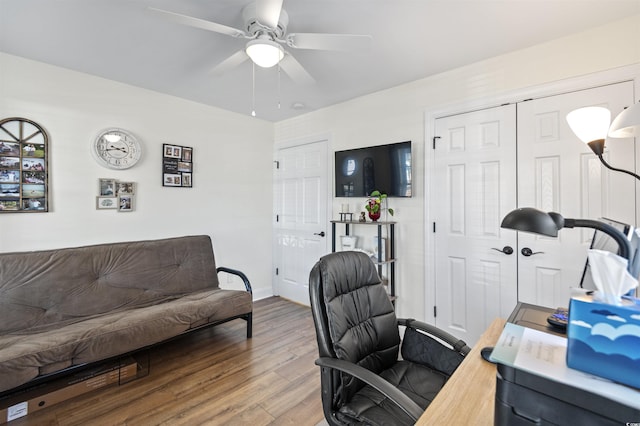 113 Edwards Ln, Longs, SC 29568 - office space with wood finished floors, a ceiling fan, and baseboards