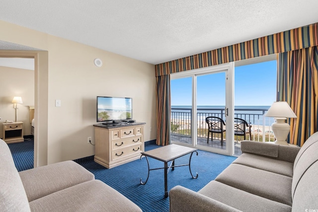 2000 N Ocean Blvd Unit 301, Myrtle Beach, SC 29577 - carpeted living room featuring a textured ceiling