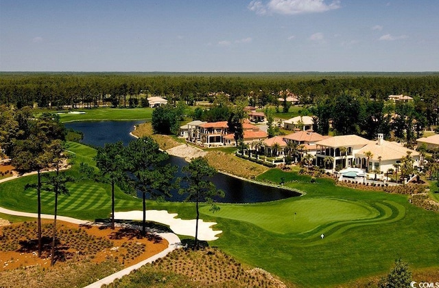 aerial view of a large body of water and a golf course