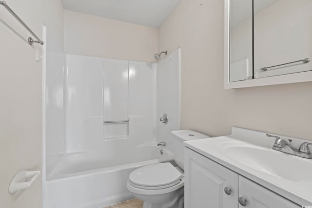 full bath with toilet, vanity, and bathtub / shower combination