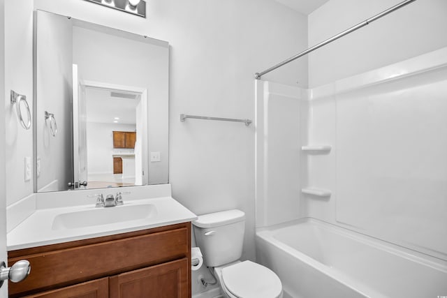 full bathroom featuring vanity, shower / bathtub combination, toilet, and visible vents