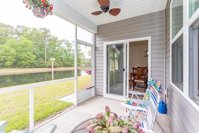 40 Parkside Dr, Pawleys Island, SC 29585 - sunroom with a water view and a ceiling fan