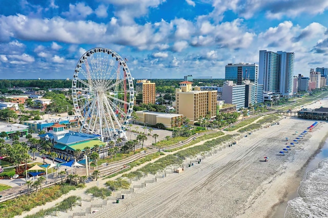 aerial view featuring a water view and a city view