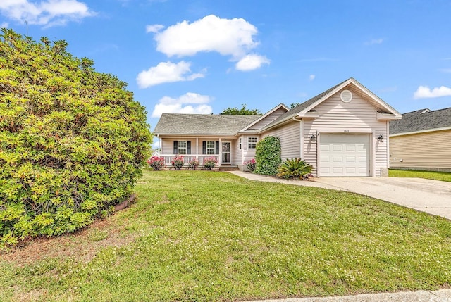 9616 Sullivan Dr, Murrells Inlet, SC 29576 - ranch-style home with a garage, covered porch, concrete driveway, and a front lawn