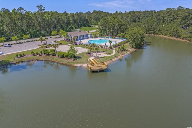 847 Flowering Branch Ave, Little River, SC 29566 - aerial view of a pool, a heavily wooded area, and a nearby body of water