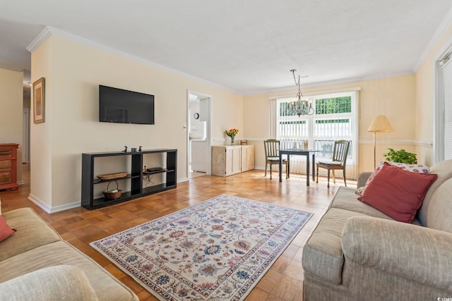 558 Juniper Dr -, Unit Myrtle Beach, SC 29577 - living area with baseboards, a chandelier, and crown molding