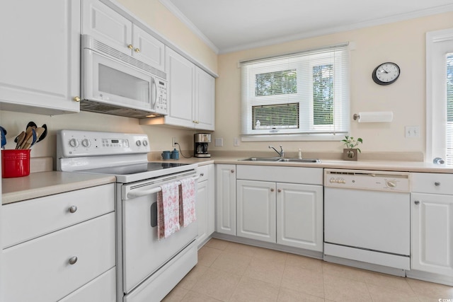 558 Juniper Dr -, Unit Myrtle Beach, SC 29577 - kitchen with a sink, white cabinets, crown molding, white appliances, and light countertops
