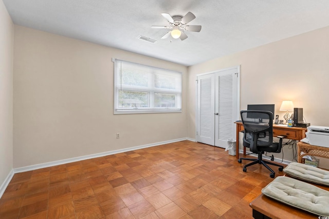 558 Juniper Dr -, Unit Myrtle Beach, SC 29577 - office area with a ceiling fan, baseboards, and visible vents