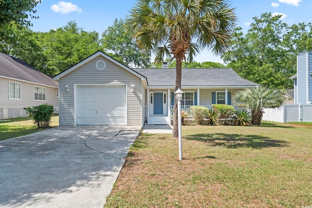 68 Voyagers Dr, Pawleys Island, SC 29585 - ranch-style house with a garage, a porch, and driveway