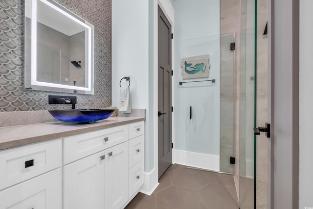260 Palmetto Harbour Dr, North Myrtle Beach, SC 29582 - full bath with vanity, tile patterned floors, tasteful backsplash, and a stall shower
