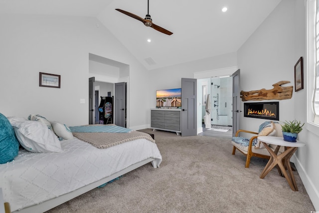 260 Palmetto Harbour Dr, North Myrtle Beach, SC 29582 - bedroom with recessed lighting, high vaulted ceiling, light carpet, and baseboards