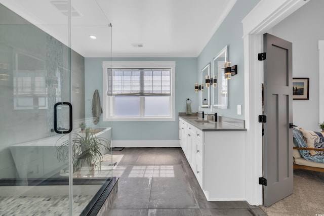 260 Palmetto Harbour Dr, North Myrtle Beach, SC 29582 - full bathroom featuring vanity, baseboards, and a shower stall