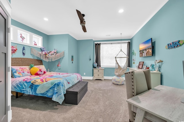 260 Palmetto Harbour Dr, North Myrtle Beach, SC 29582 - carpeted bedroom featuring baseboards, recessed lighting, ceiling fan, and multiple windows
