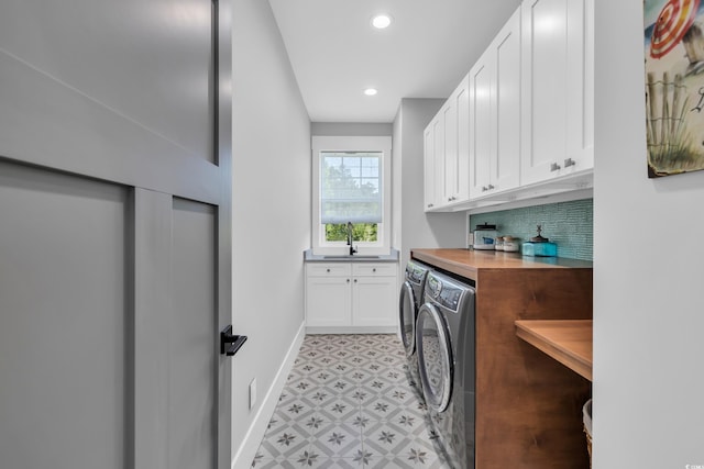 260 Palmetto Harbour Dr, North Myrtle Beach, SC 29582 - laundry room featuring baseboards, light floors, recessed lighting, separate washer and dryer, and cabinet space