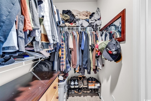 walk in closet with carpet floors