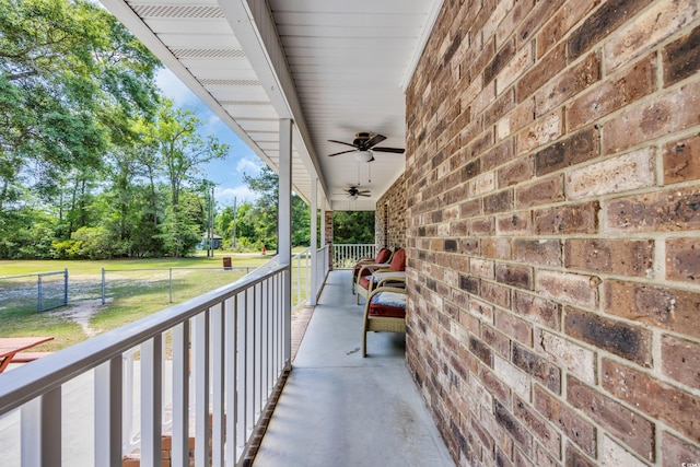 view of patio / terrace featuring covered porch and a ceiling fan