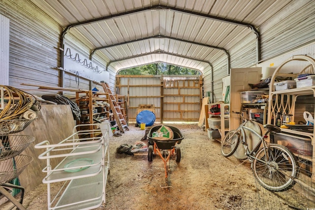garage with metal wall