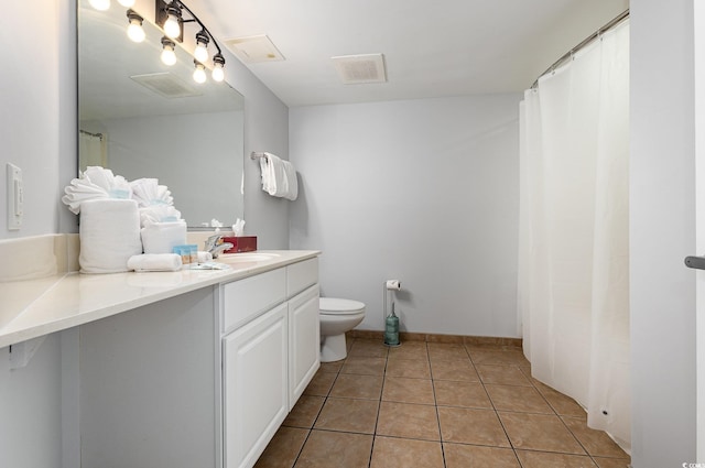 bathroom with vanity, tile patterned flooring, toilet, and visible vents
