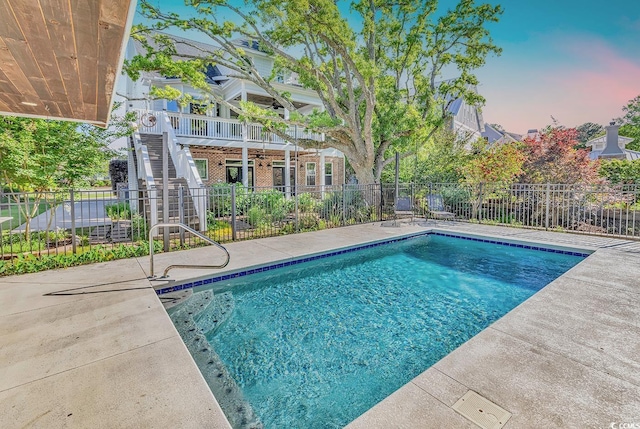 130 Hagar Brown Rd, Murrells Inlet, SC 29576 - view of pool featuring a fenced in pool, fence, stairs, and a patio