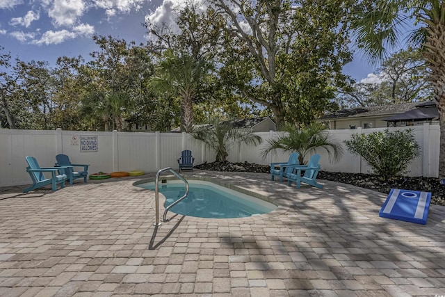 view of pool with a patio, a fenced backyard, and a pool