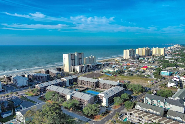 aerial view with a water view and a city view