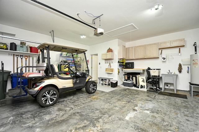 5813 Mossy Oaks Dr, North Myrtle Beach, SC 29582 - garage with a sink, water heater, and a garage door opener
