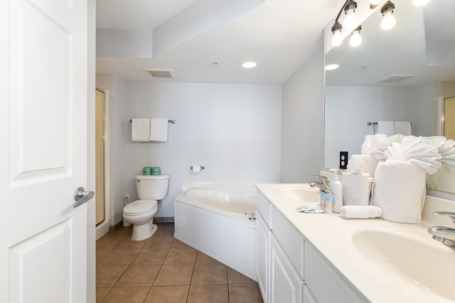 full bathroom featuring a sink, tile patterned floors, toilet, and visible vents