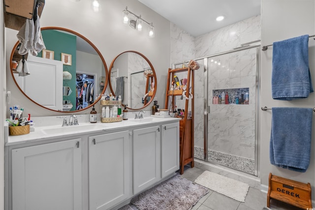 1011 Maxwell Dr, Little River, SC 29566 - bathroom featuring a sink, a marble finish shower, and double vanity
