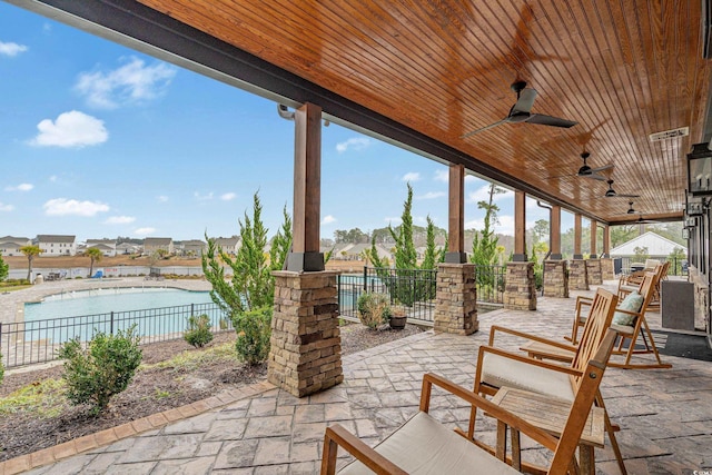 1011 Maxwell Dr, Little River, SC 29566 - view of patio / terrace with a fenced in pool, ceiling fan, visible vents, and fence
