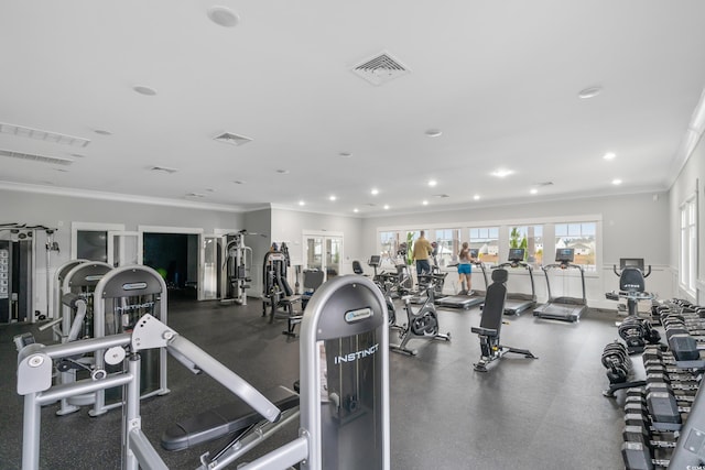 1011 Maxwell Dr, Little River, SC 29566 - exercise room with visible vents, recessed lighting, and crown molding