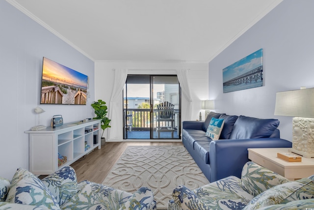 6001 N Ocean Blvd Unit 240, North Myrtle Beach, SC 29582 - living area featuring ornamental molding and wood finished floors