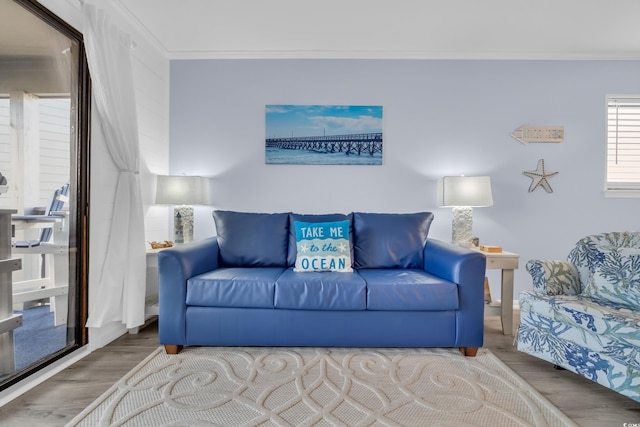 6001 N Ocean Blvd Unit 240, North Myrtle Beach, SC 29582 - living area with wood finished floors and ornamental molding